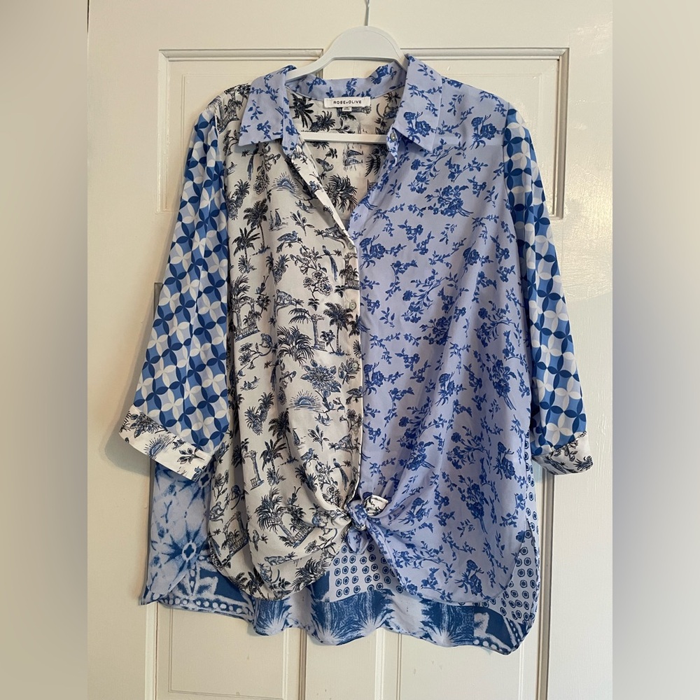 FLAWS Rose & Olive 3/4 Sleeve Button up Shirt 1X